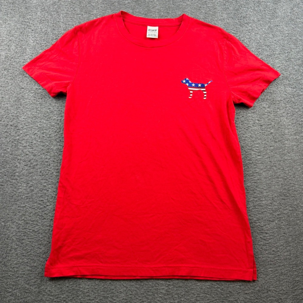 PINK Victoria's Secret T-Shirt Women's XS Red American Flag Sequin Logo Tee